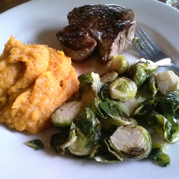 Wonderful filet, bountiful and delicious sides (I had Brussels sprouts and sweet potato mash, both terrific!)