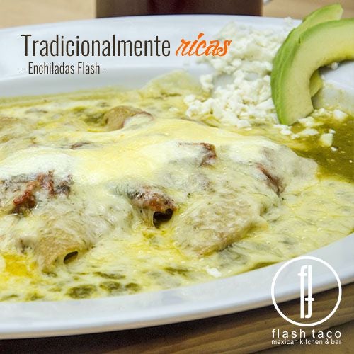 Atrévete a probar las exquisitas enchiladas verdes.