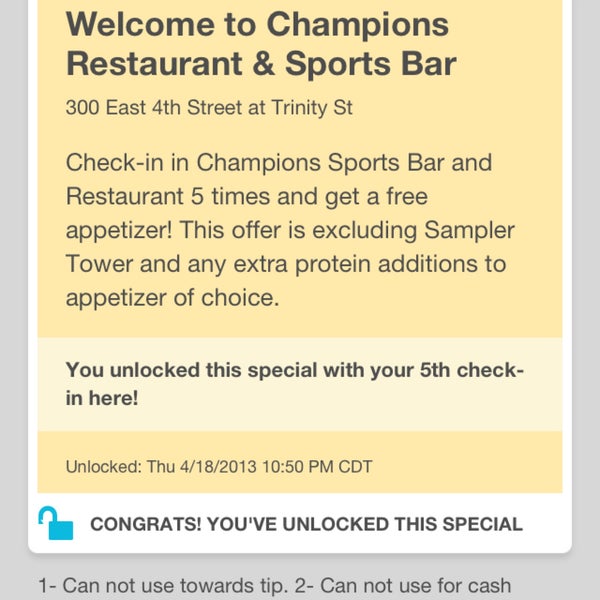 Photo taken at Champions Restaurant &amp; Sports Bar by JasonSeal on 4/19/2013