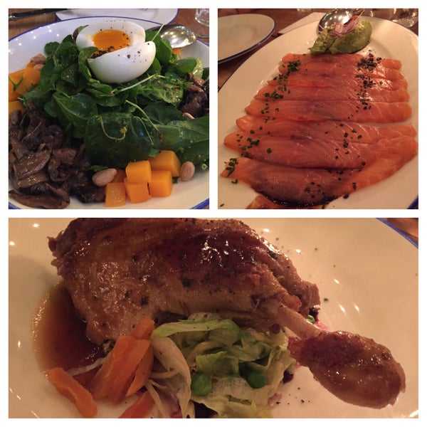 Cozy restaurant with excellent food. Salad really nice and huge. Marinated salmon with teriyaki and guacamole tasteful. Duck with vegetables, raspberry jam and fruit chutney tasty 😋. Everything yummy