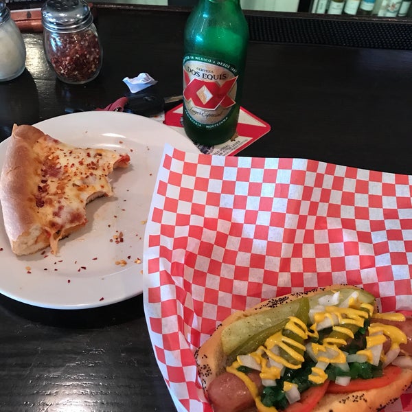 Unreal deal - Chicago dog with a slice of pizza and a drink for $6. Food and service were perfect