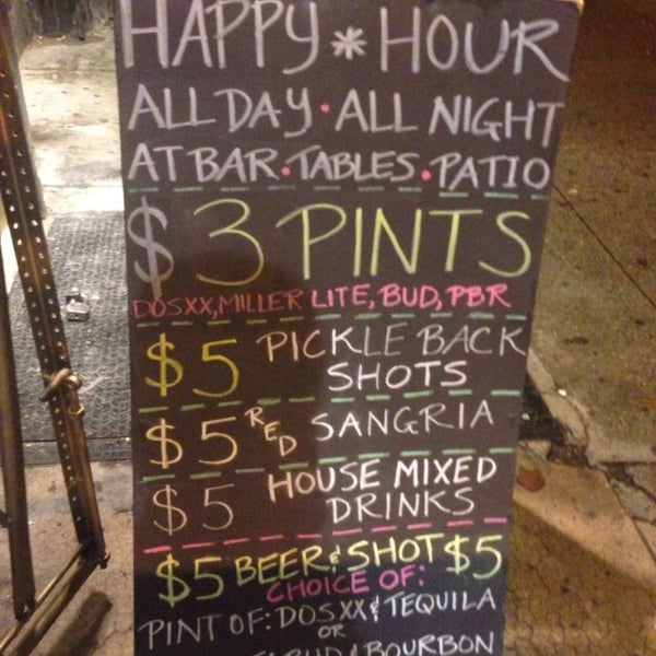HAPPY HOUR ALL NIGHT UNTIL 4 AM CLOSE! $3 pints ~ $5 pint & shot combo ~ $5 mixed drinks ~ $5 wine ~ $5 sangria. Can't beat it! ***and full menu open until 3am!