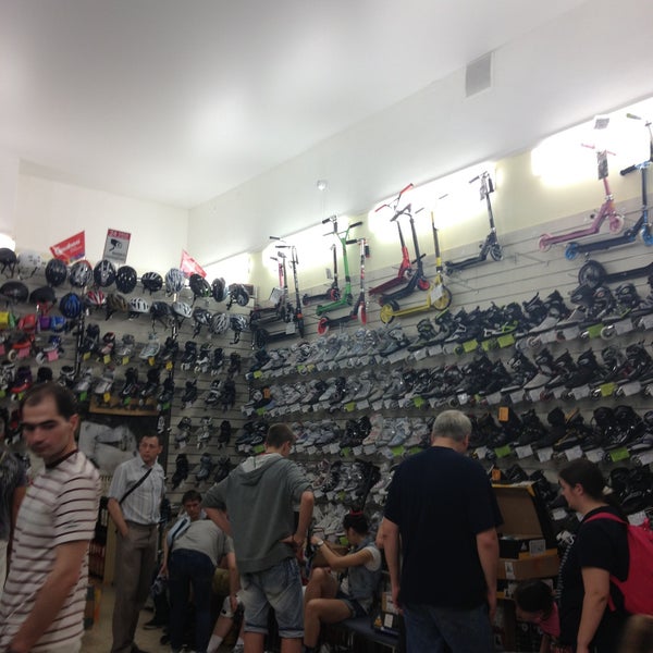 Panorama: Rollermag, runners and scooters, Russia, Moscow, Novozavodskaya Street