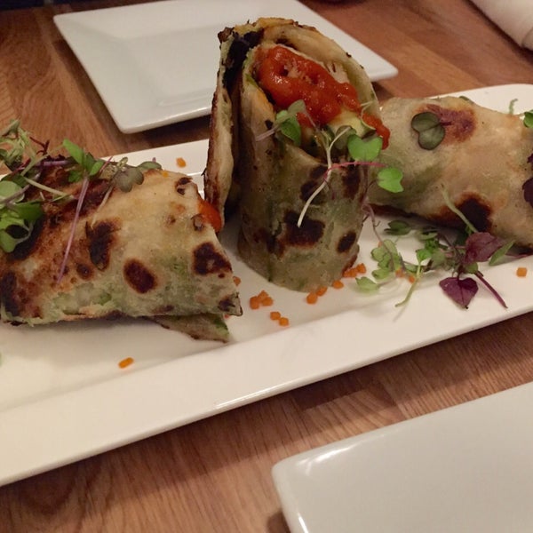 The duck confit rolls are exactly what you want them to be- duck, cucumber and sriracha wrapped up in a scallion pancake.