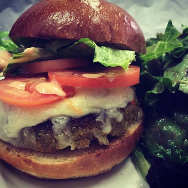 Veggie and lentil burgers made in house. Beef burgers made with all US raised Creekstone farms high brisket blend beef. Great seasonal desserts. Popular brunch spot.