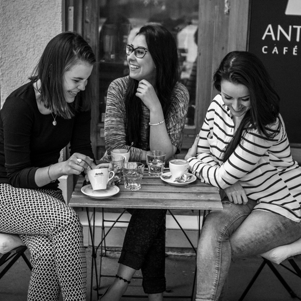 Coffee makes the girls laugh at Antique Cafe :)