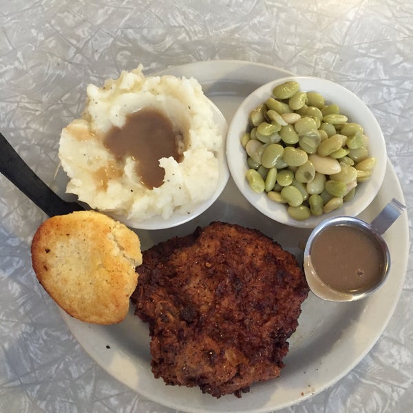 Fried Pork Chop with Baby Lima Beans and Mashed Potatoes
