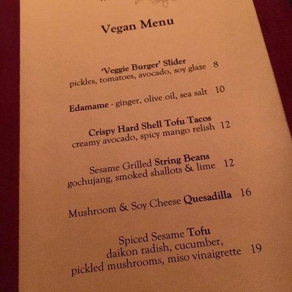Vegan menu is available.