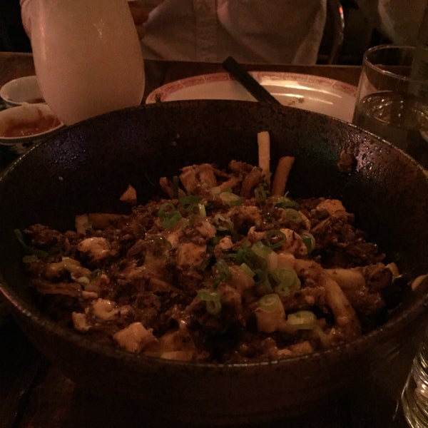 Mapo tofu chili fries. Huge portion. Really tasty. Perfect for Late night drunk food.