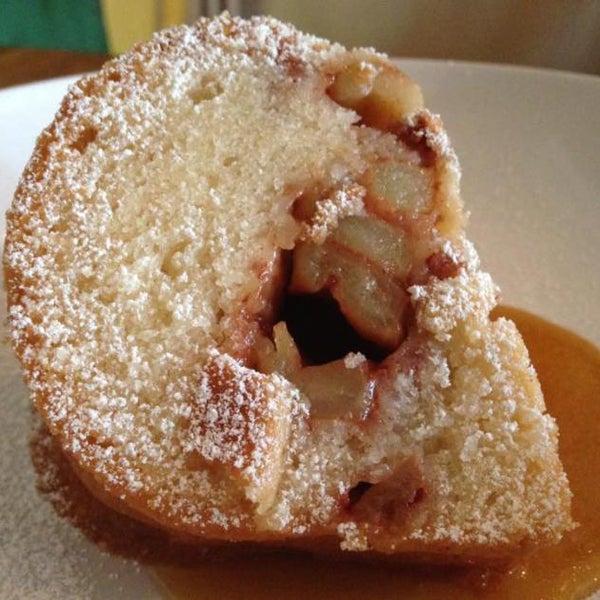 Made for vegans (and anyone who likes delicious desserts), the Jewish Apple Cake at Flora is an ooey-gooey delight, drizzled with salted caramel and topped with powdered sugar.