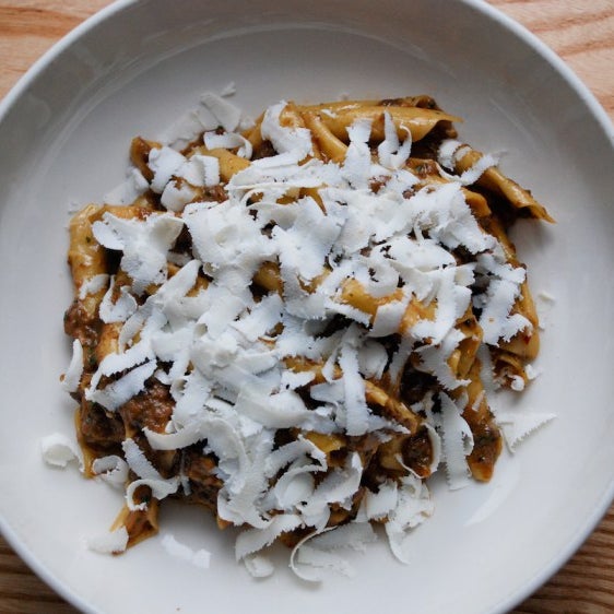 One of of the most sought-after dishes on the menu at Italian hot spot L’Artusi, the Garganelli (cylinder pasta) is prepared with a mushroom ragù and ricotta salata.