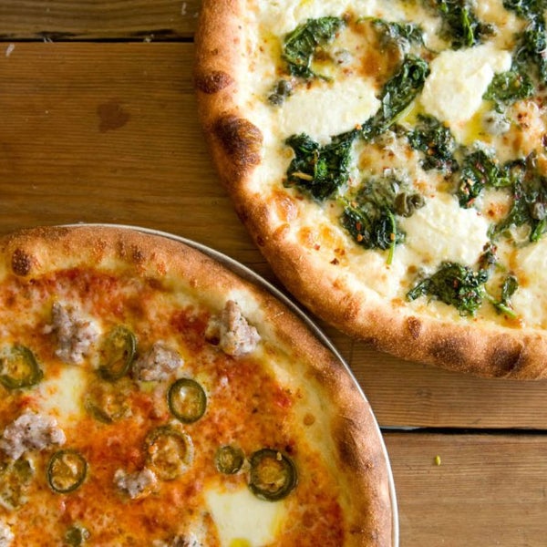 Classic New York-inspired varieties, such as the Salsiccia and Spinach pizza, are topped off with simple, locally sourced ingredients.