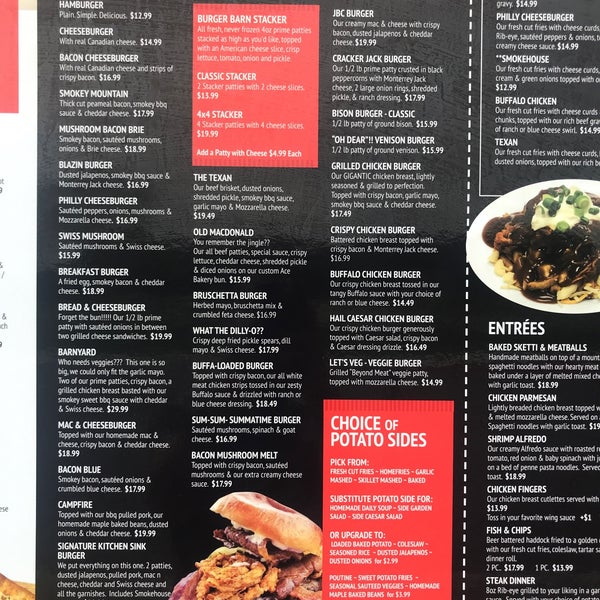 Burger cheap barn menu