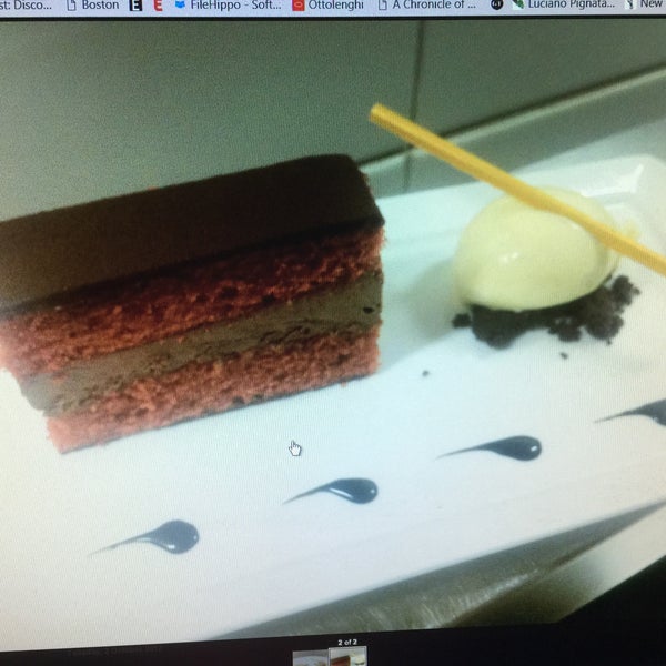 Tonight! dolce Del Giorno !                                                            Great chocolate torte with passion fruit gelato