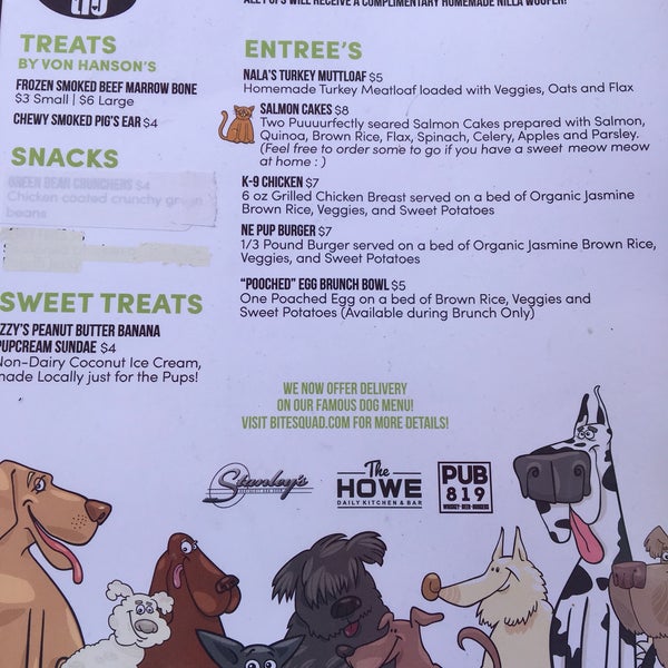 Sit outside with your dog. Full dog dinner menu