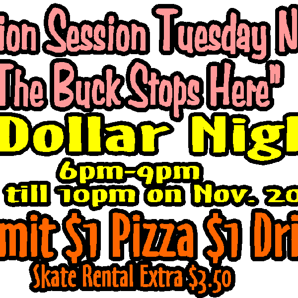 Tuesday is all about affordable fun! Skate with us this for Dollar Night from 6pm-10pm. You can't miss out on 1$ admission, 1$ pizza and 1$ drinks! Call 281-332-4211 to reserve a table for tonight!