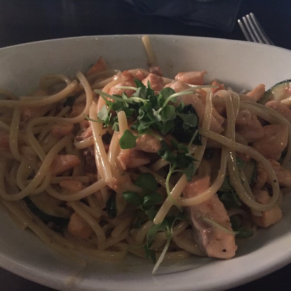 Wild salmon and linguine was e cel lent. Servers friendly and attentive.