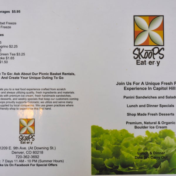 Here is the Menu for 2012 At Skoops! Lots of great items to choose from.