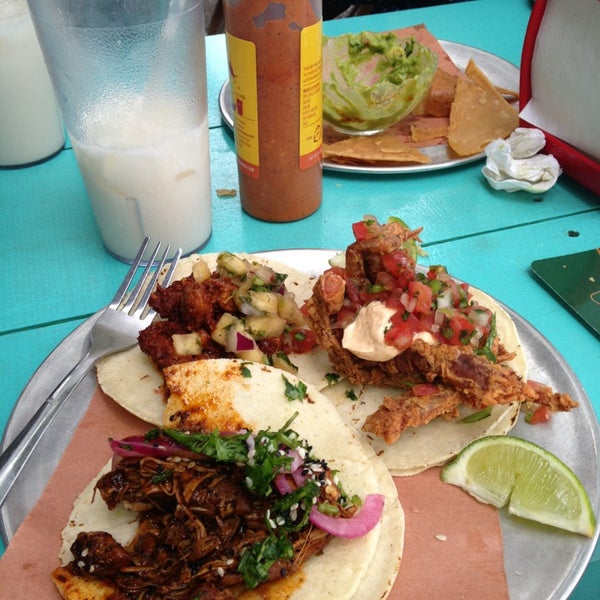 Awesome Horchata and soft shell crab tacos!