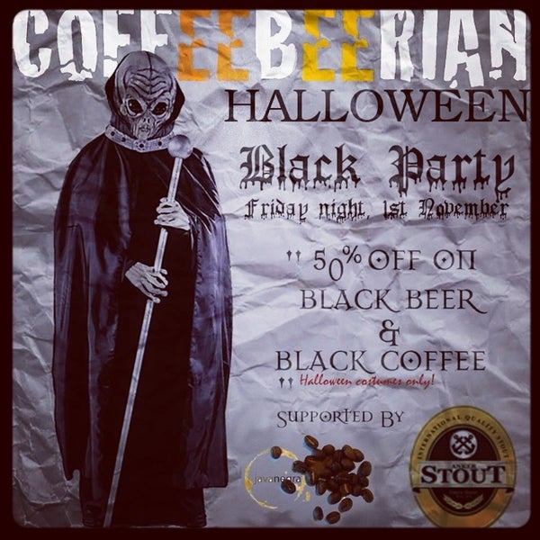 COFFEEBEERIAN BLACK PARTY 1-NOV, 50% disc on black coffee & beer with your scariest costume!