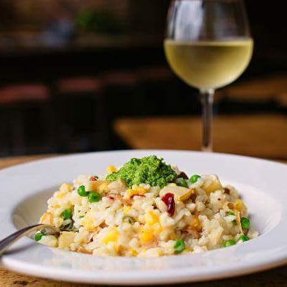 Vegetarian Creamy Risotto with a Crisp Glass of Chardonnay.