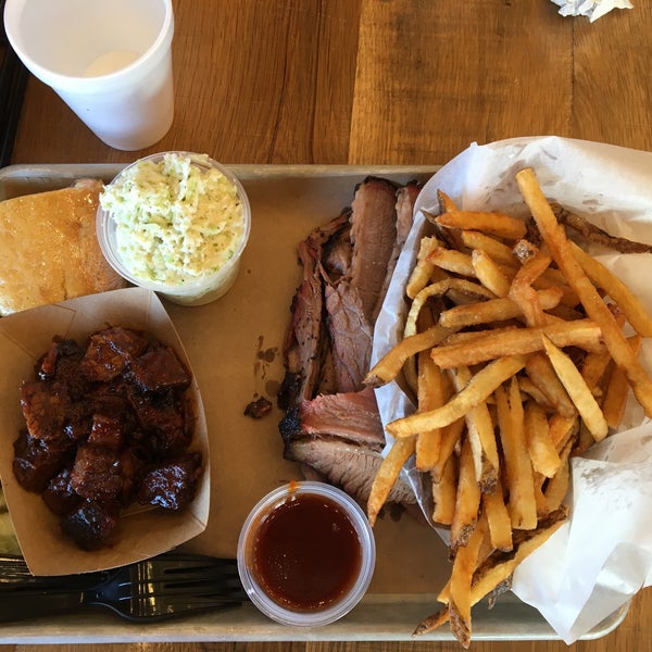 Ordered the platter with smoked brisket and Arkansas brisket.  Fries and cole slaw were delicious too.