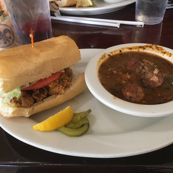 Half shrimp po boy and Gumbo. It was so good that I ordered a second cup of gumbo. The garlic oyster po boy is also delicious.