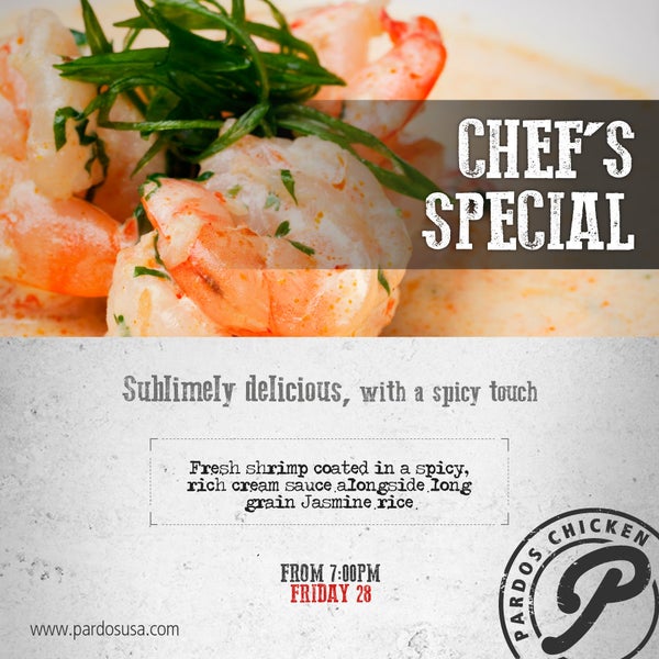 Sublimely delicious, with a spicy touch is our Chef's special: Fresh ‪shrimp‬ coated in a spicy, rich cream sauce