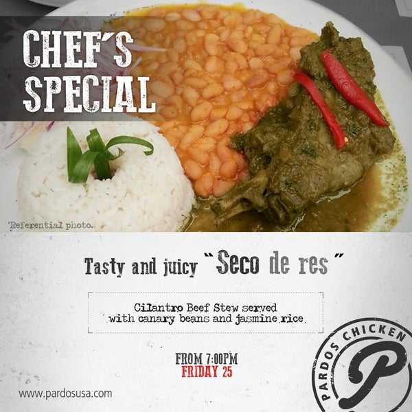 Tasty and juicy Seco de Res. It's our special this weekend. Our chef recommends : rice, some beans and salsa criolla along with it. Mmm...delicious!