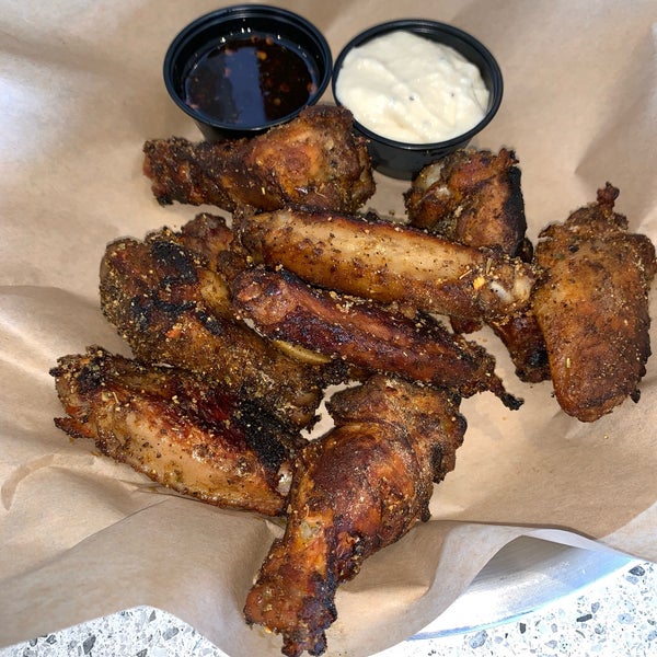 Hickory smoked wings - honey chipotle and Parmesan cream sauces. #24hourfoodgeek Follow us at http://24hourfoodgeek.wordpress.com