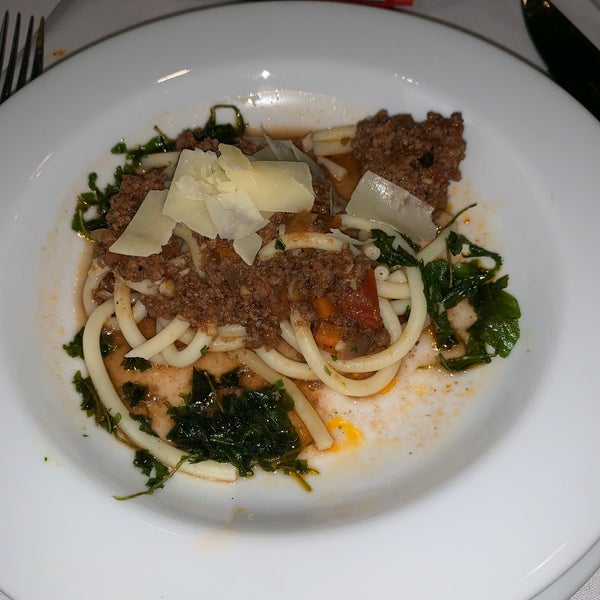 Prime bolognese - bucatini, tomato basil,  and shaved Parmesan. #ruthchrissteakhouse #24hourfoodgeek Follow us at http://24hourfoodgeek.wordpress.com