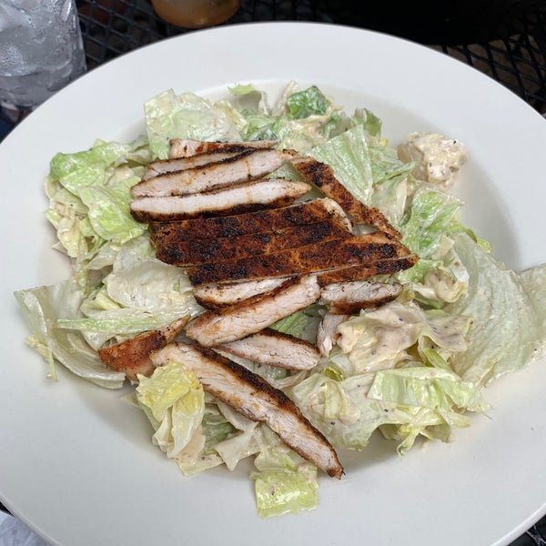 Cajun chicken Caesar salad - romaine, Parmesan, (no) croutons, and Cajun grilled chicken breast. #mollys #24hourfoodgeek Follow us at http://24hourfoodgeek.com