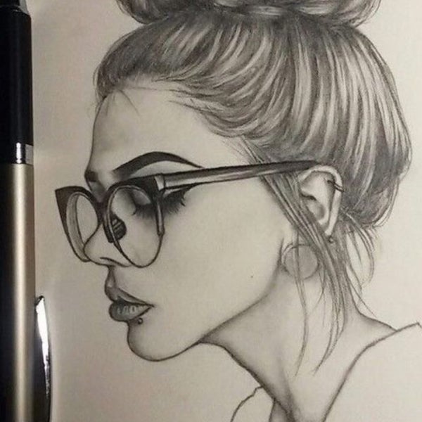 Девочка в очках рисунок карандашом