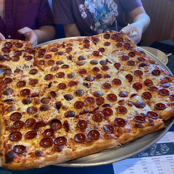 Pretty good square shaped pizza. The large is huge (20 inches)