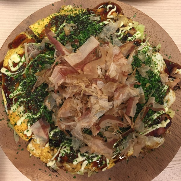 Okonomiyaki with pork belly is essentially an omelet with cabbage and bacon. Good as late night breakfast when the place is not crowded.