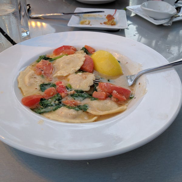 Lobster ravioli was excellent. Outdoor seating was very nice.