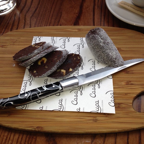 This is a great high end Italian restaurant. Fish dishes are great and so is any Pasta. Marie's light menu is solid choice for quick lunch. This was a chocolate salami dessert. Ridiculous.