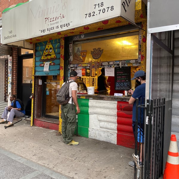 One of the best pizza joints in Williamsburg. They have great slices, pizza in a pizza box, and for the adventurous soul they have fancy flavors and vegan pizzas.