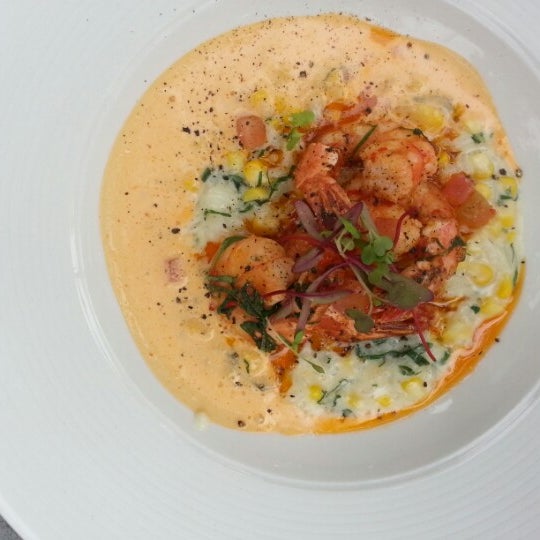 Prawn risotto and corn, in the delicious Americané sauce. R109 entre.  It is superb.