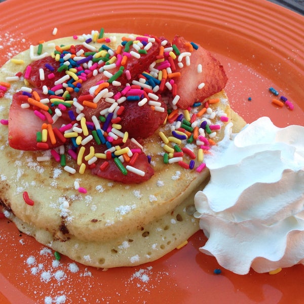 Kids love the plump pancakes with topping bar.