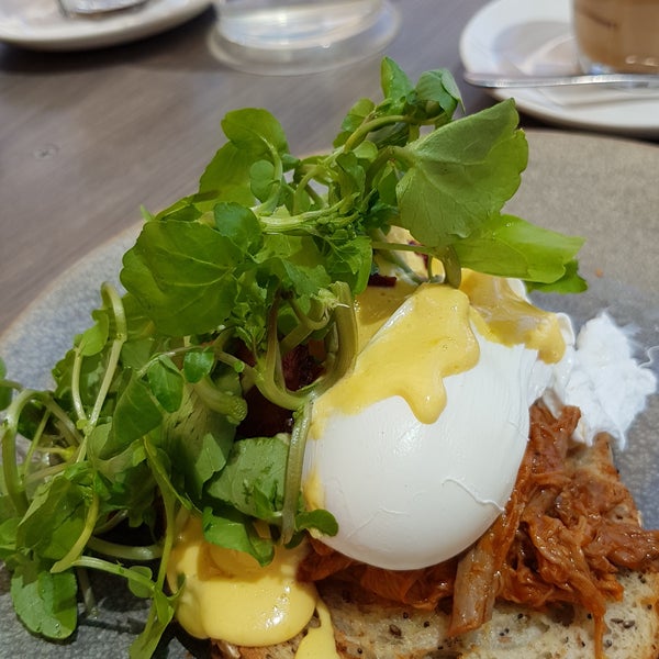 Delicious Eggs Benedict with pulled pork