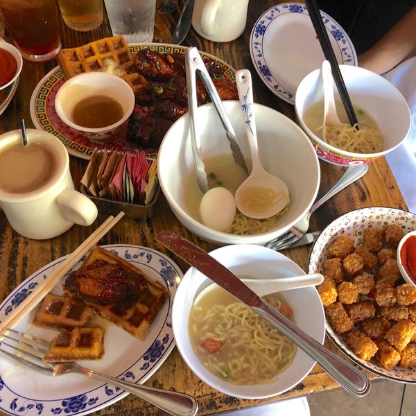 Brunch menu blew our minds!Recommended to share - we had some of everything. You must get the Kung Pow chicken wings & waffles!! Breakfast Ramen was good as a side but glad it wasn’t my main.