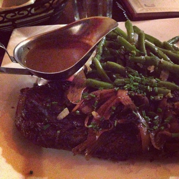 Had the hanger steak au vin with green beans instead of frites. Steak was so tender and sauce so delicious!