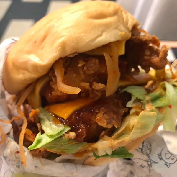 Best fried chicken sandwiches in London. Cali sandwich is worth trying, my favorite. Try their Gangnam style if you dare to eat double chicken fillet in one bite:) gunpowder fries is a must!