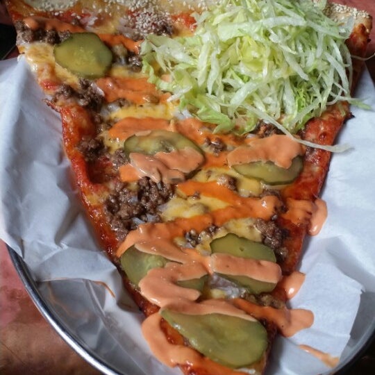 Try the 'Mac Attak' slice. Tastes just like a Big Mac but, made with fresh, real, ingredients!!!