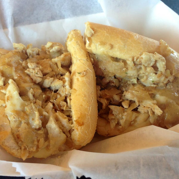 Chicken Cheesesteak with Sautéed Onions and Provolone.