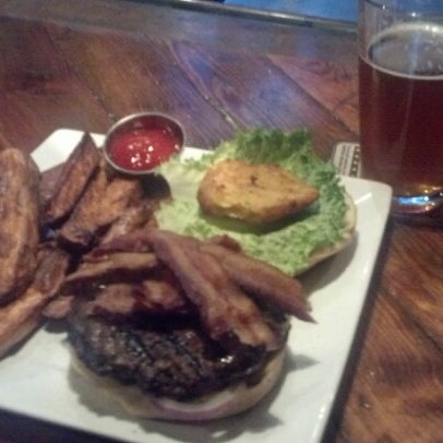 J Clyde burger with bacon and the terrapin so fresh and so green green beer.  Delish!