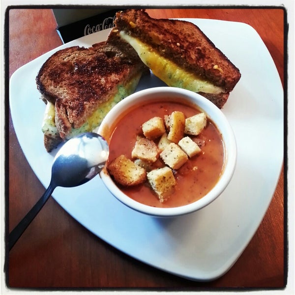Try the Cheesehead Sandwich w/the Tomato Soup!  Note:  Ask for Extra Pesto + Dip Sandwich Into Soup = Heaven!!!