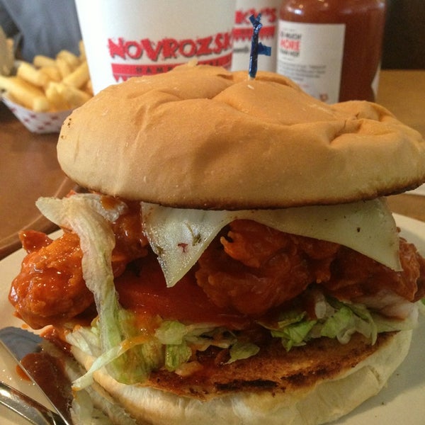 The buffalo chicken sandwich is spicey, saucey, and tastes amazing!