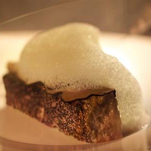 Our favourite course is the chef’s own secret eat, the truffle burnt soup bread. Guests sit surrounded by a 360-degree video projection of a forest and the scent of cigar smoke as they enjoy the dish.